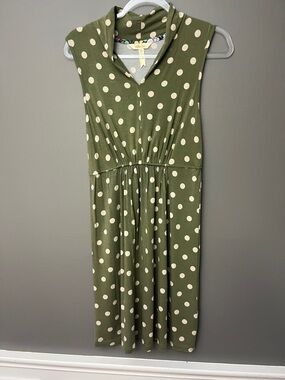 Matilda Jane Olive Green Polka Dot Sleeveless Midi Dress - Size S